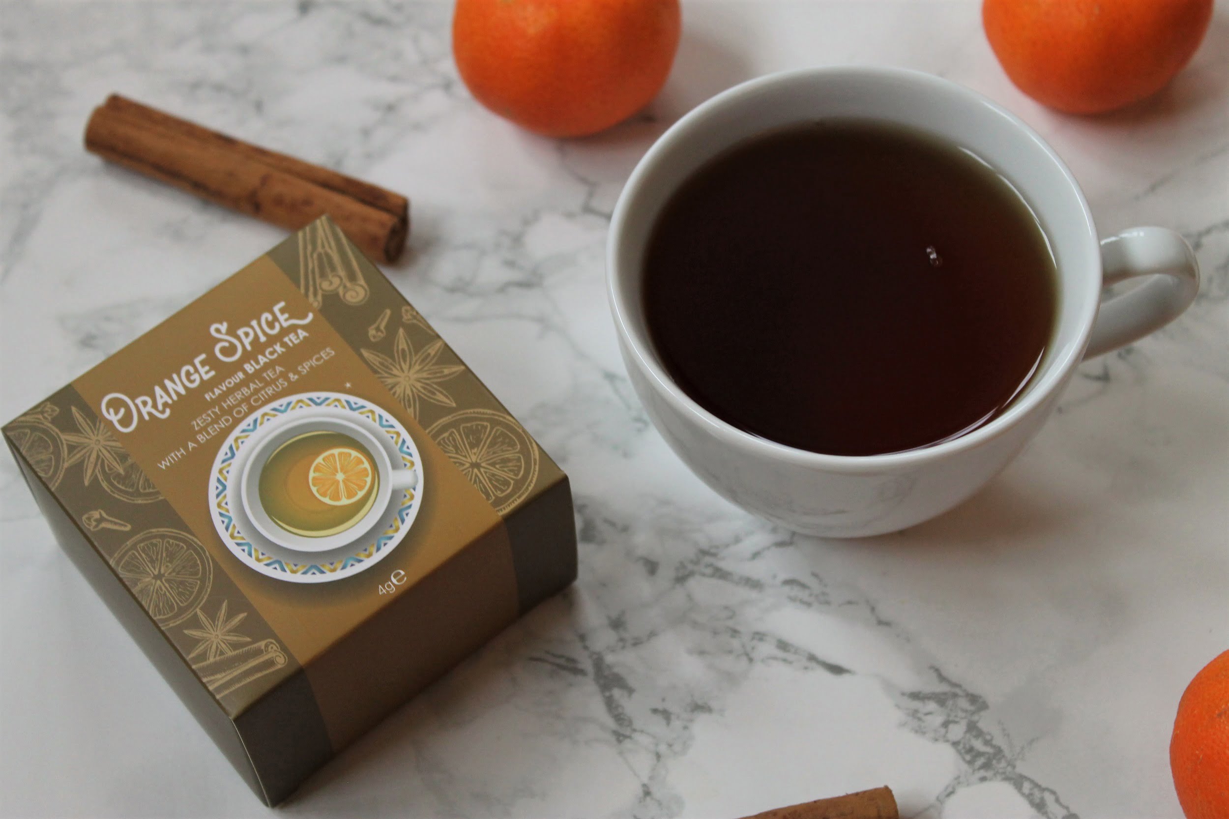 orange spice tea in teacup