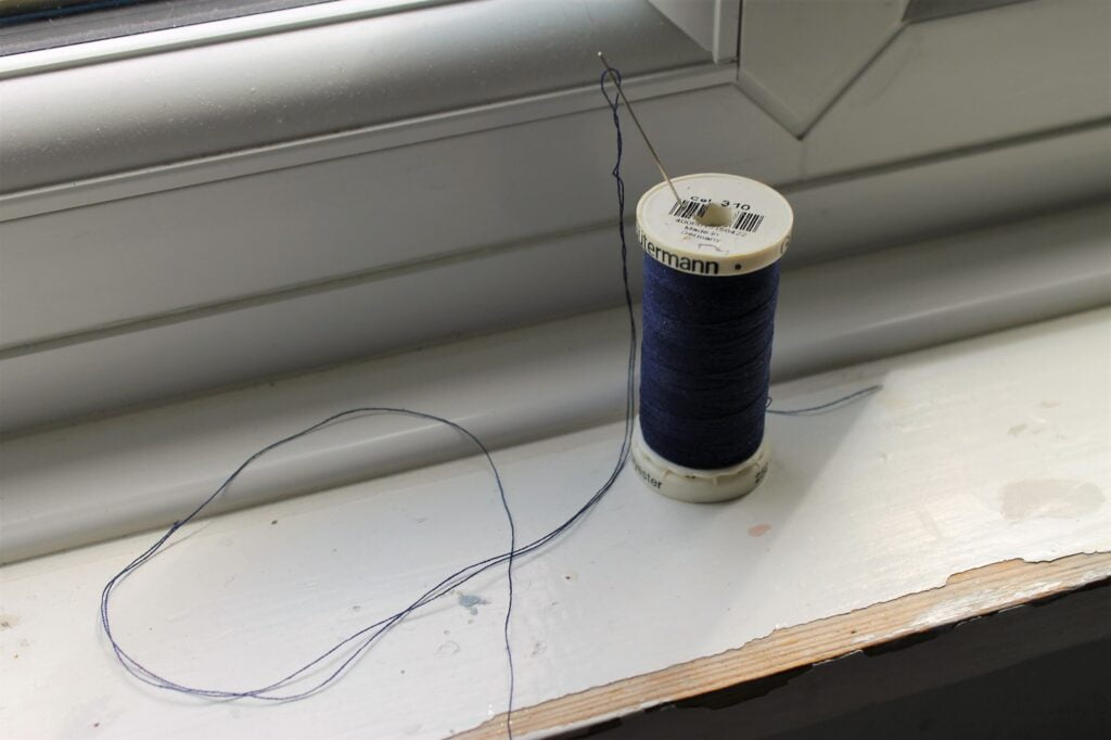 blue thread and needle