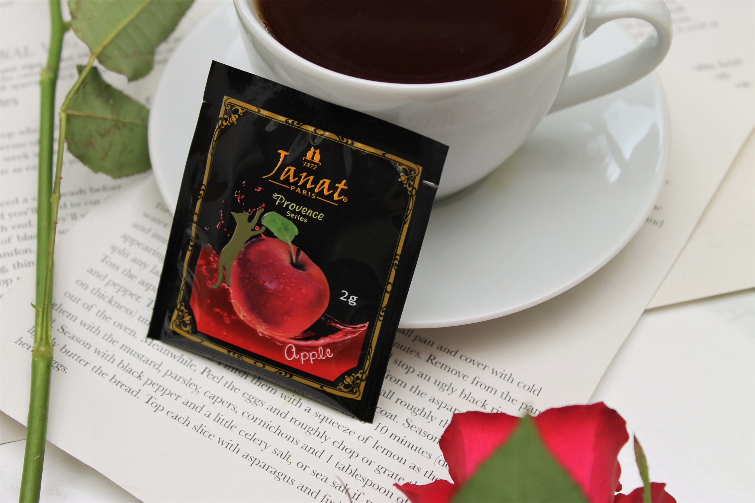 apple teabag wrapper with roses