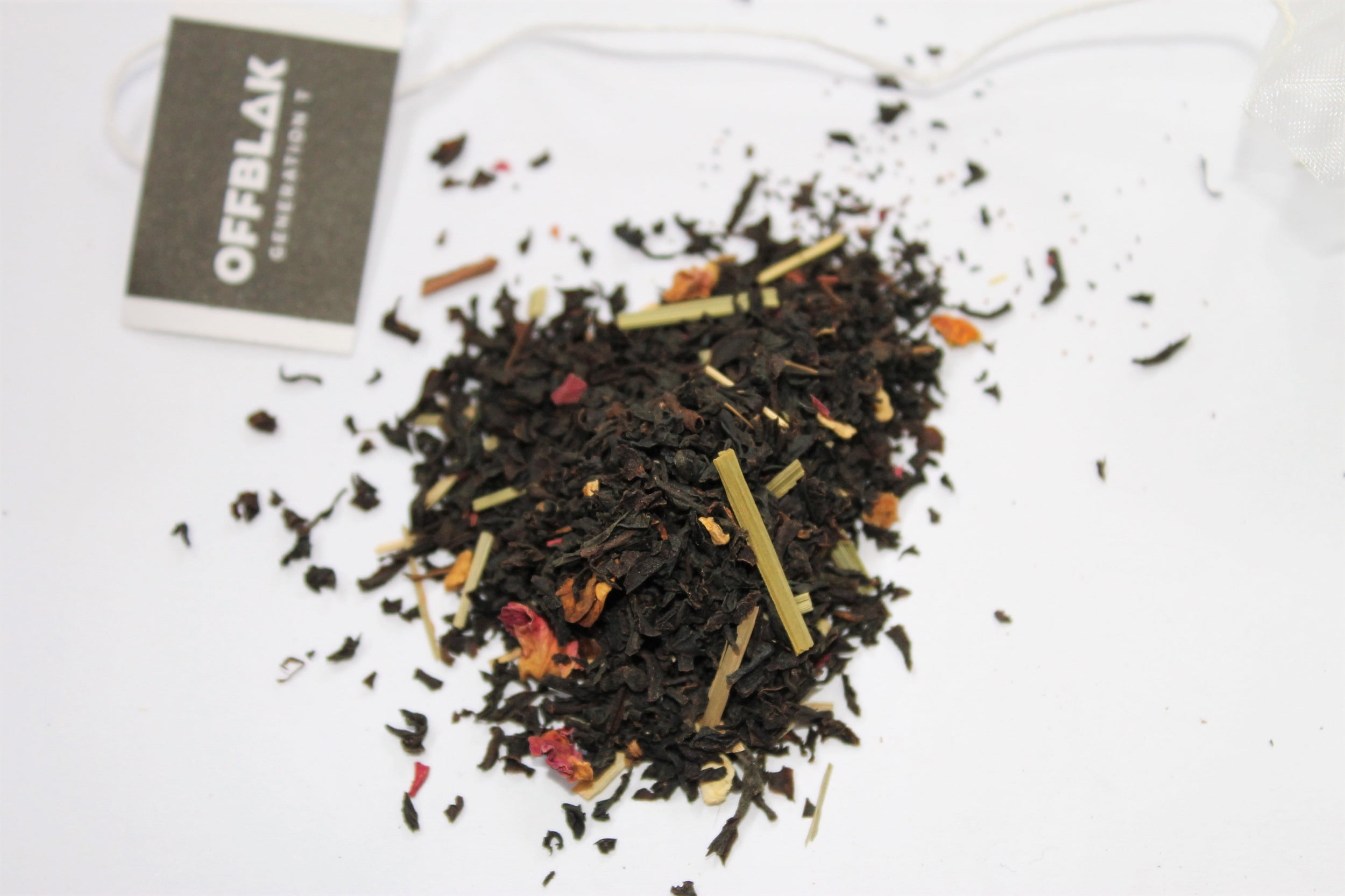 black tea leaves with rose petals and lemongrass